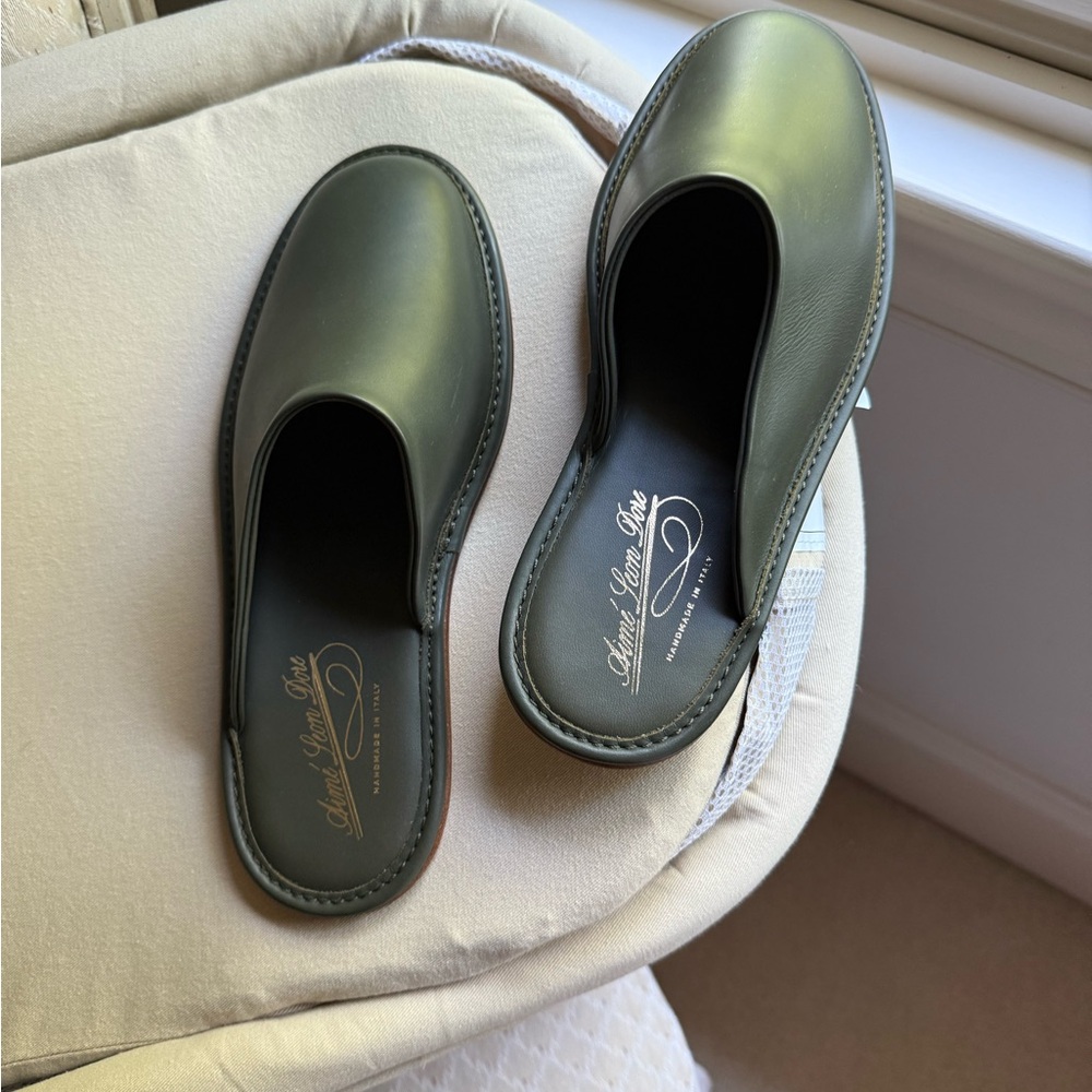 Aime Leon Dore olive green Loafers Slip-Ons Leather Travel Slipper - Picture 2 of 6